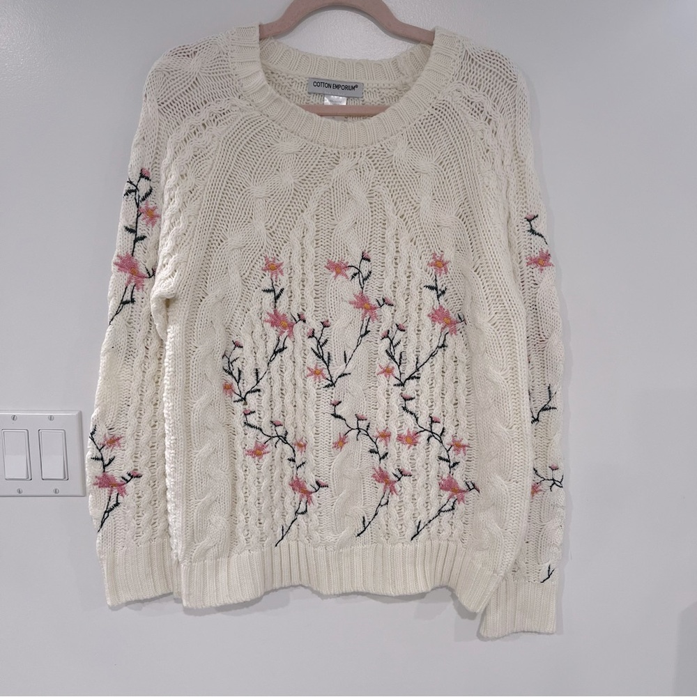 Cotton Emporium Embroidered Ivory Sweater Women’s Sz XL - Picture 1 of 8